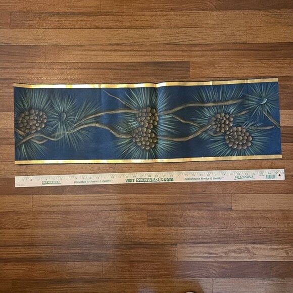 Hand Painted Pinecones Border Painting 36" Signed - Picture 5 of 8